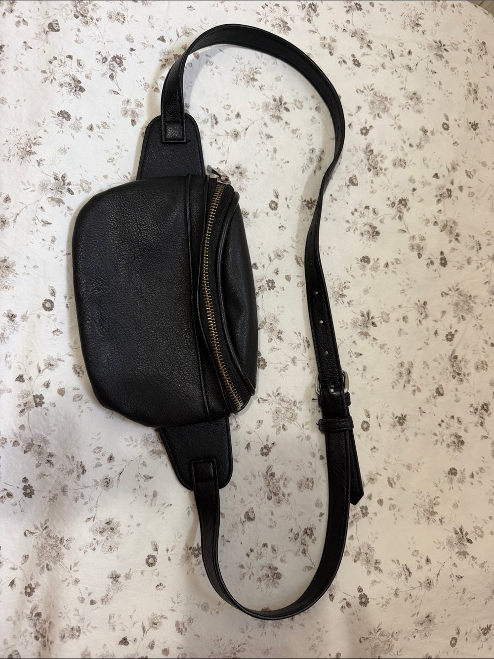 Claire's Black Faux Leather Belt Bag with Gold Zip